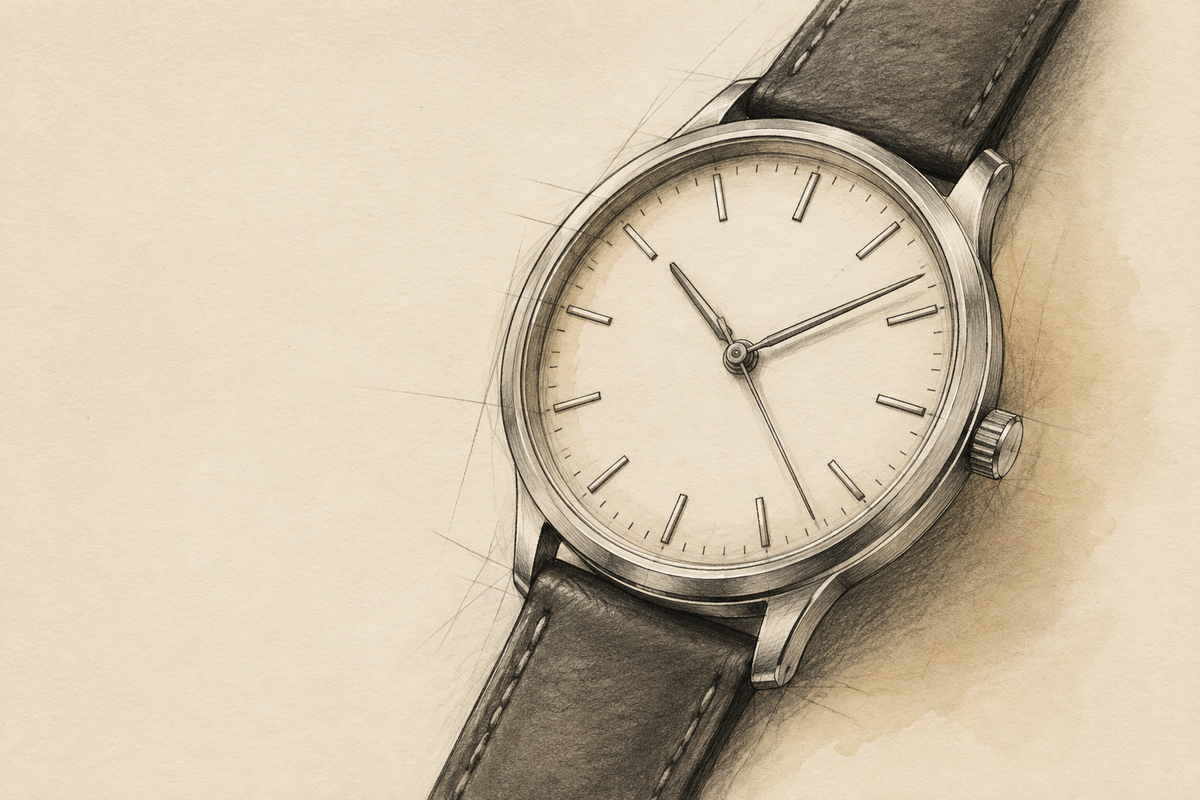 A generic hand-drawn wristwatch study